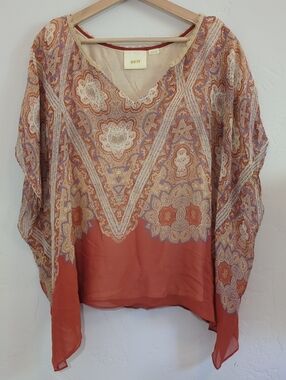 Maeve Silk V-Neck Tunic in Rust, Cream, and Lavender